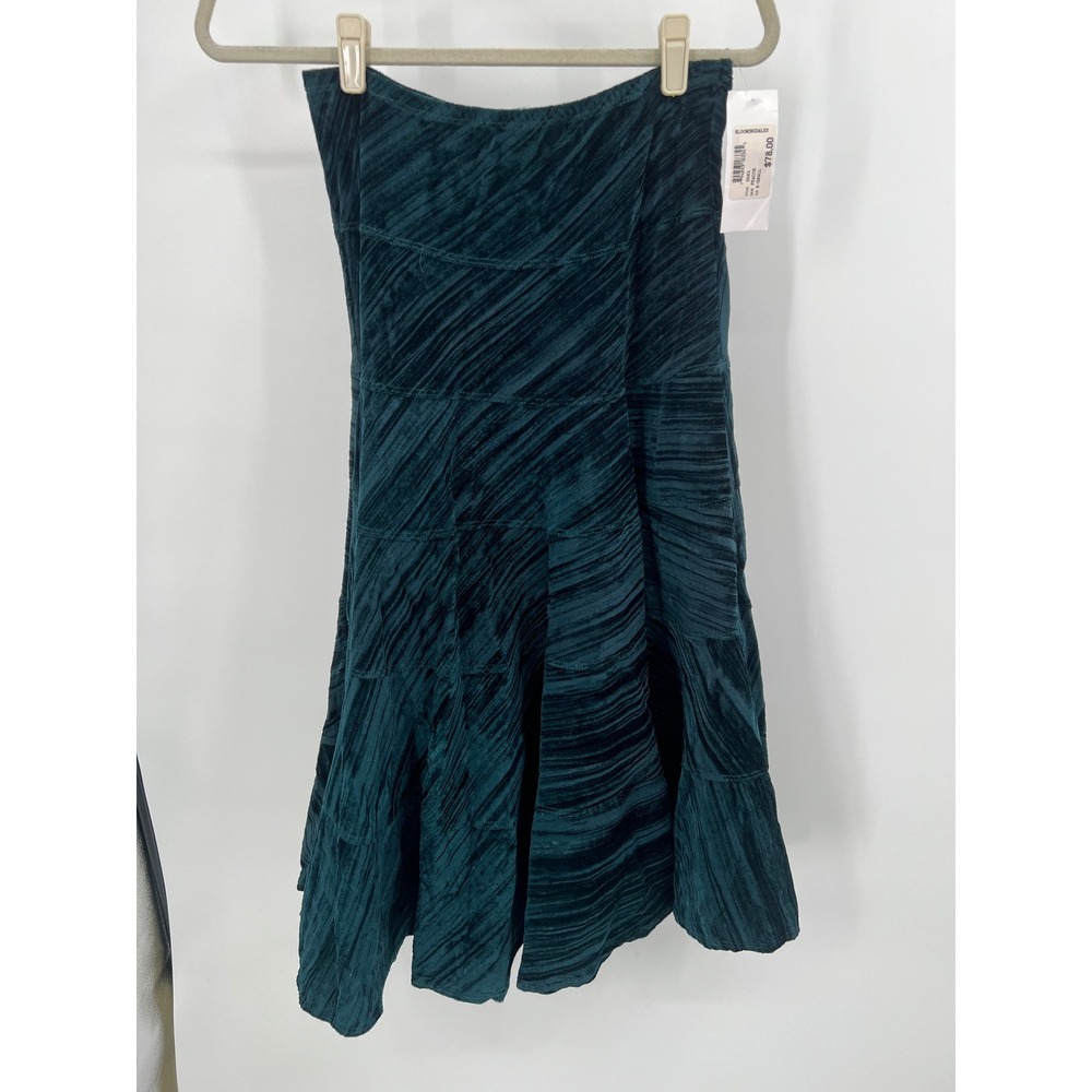 Aqua Bloomingdale's Peacock Green Crushed Velvet Tiered Skirt XS NWT